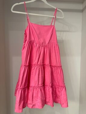 Pink Lily small Bright Hot Pink Tiered Sundress with shorts. Like new